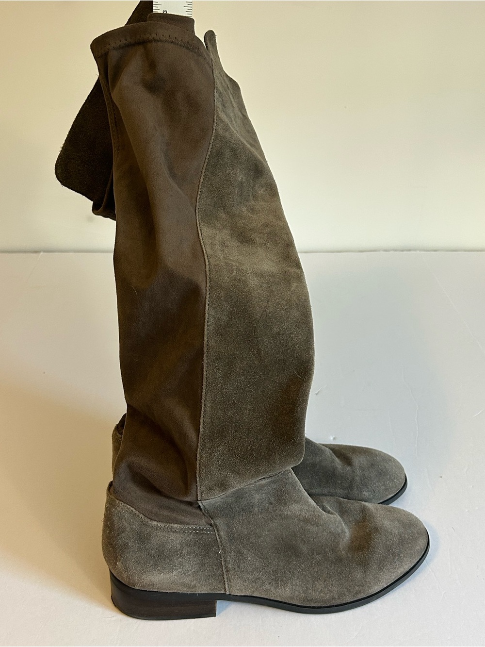 Lucky Brand Over-the-Knee Calypso Suede Boots in Tan with Brown stretch panel